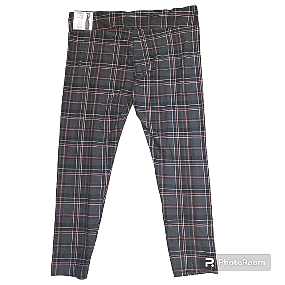 Women’s XXXL Black Plaid Leggings High Waisted Stretchy Skinny Pants for Casual